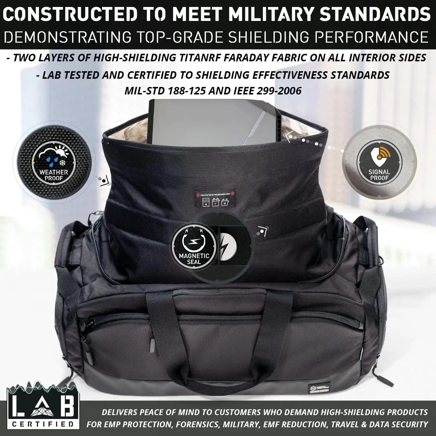 Disconnect Faraday Duffel Bag   4 Detachable Faraday Pockets // Military-Grade RF Shielding