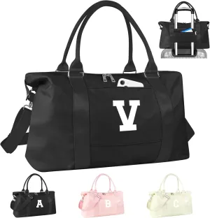 Initial Travel Duffel Bag Sports Gym Bag for Boys Teen Birthday Gifts,Black Personalized Weekender Bag Carry On Tote Bags for Men,Waterproof Overnight Luggage Bag Airplane Travel Essentials(Letter V)