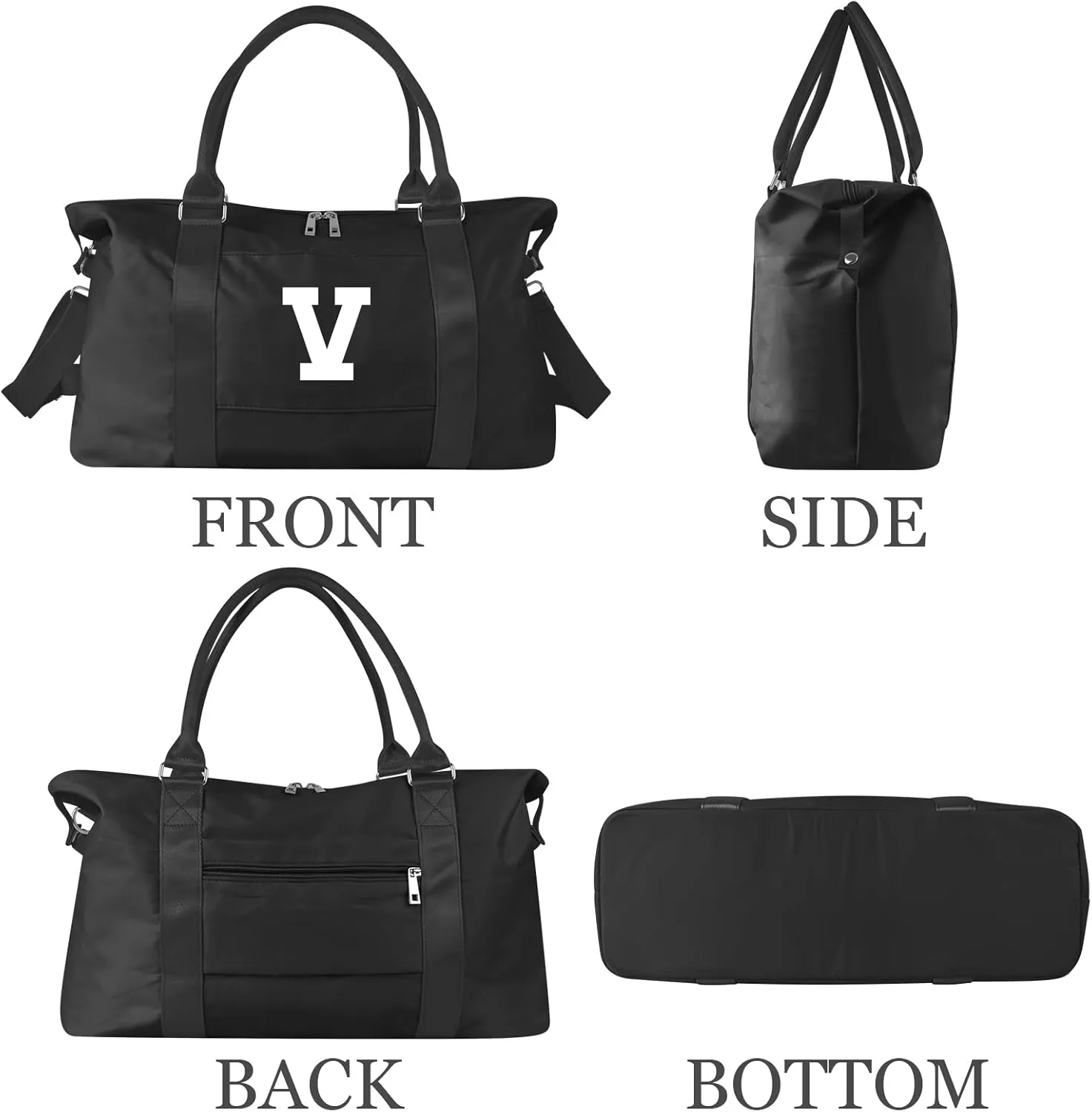 Initial Travel Duffel Bag Sports Gym Bag for Boys Teen Birthday Gifts,Black Personalized Weekender Bag Carry On Tote Bags for Men,Waterproof Overnight Luggage Bag Airplane Travel Essentials(Letter V)