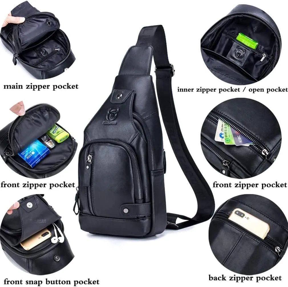 KPYWZER Vintage Leather Sling Bag Backpack for Men Crossbody Shoulder Chest Day Pack Backpacks