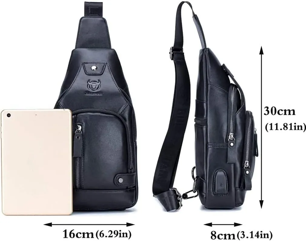 KPYWZER Vintage Leather Sling Bag Backpack for Men Crossbody Shoulder Chest Day Pack Backpacks