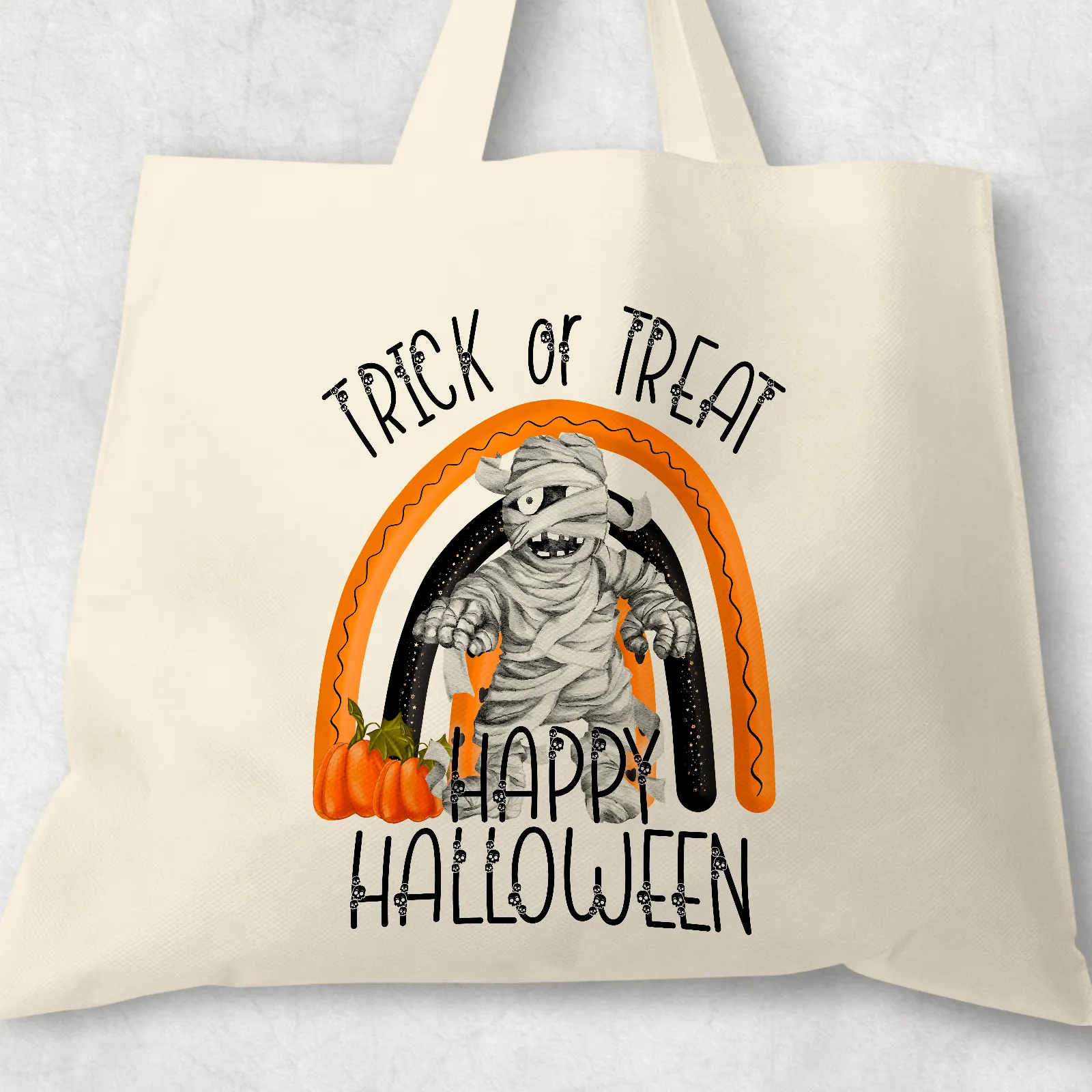Mummy Rainbow Halloween Trick or Treat Tote Bag