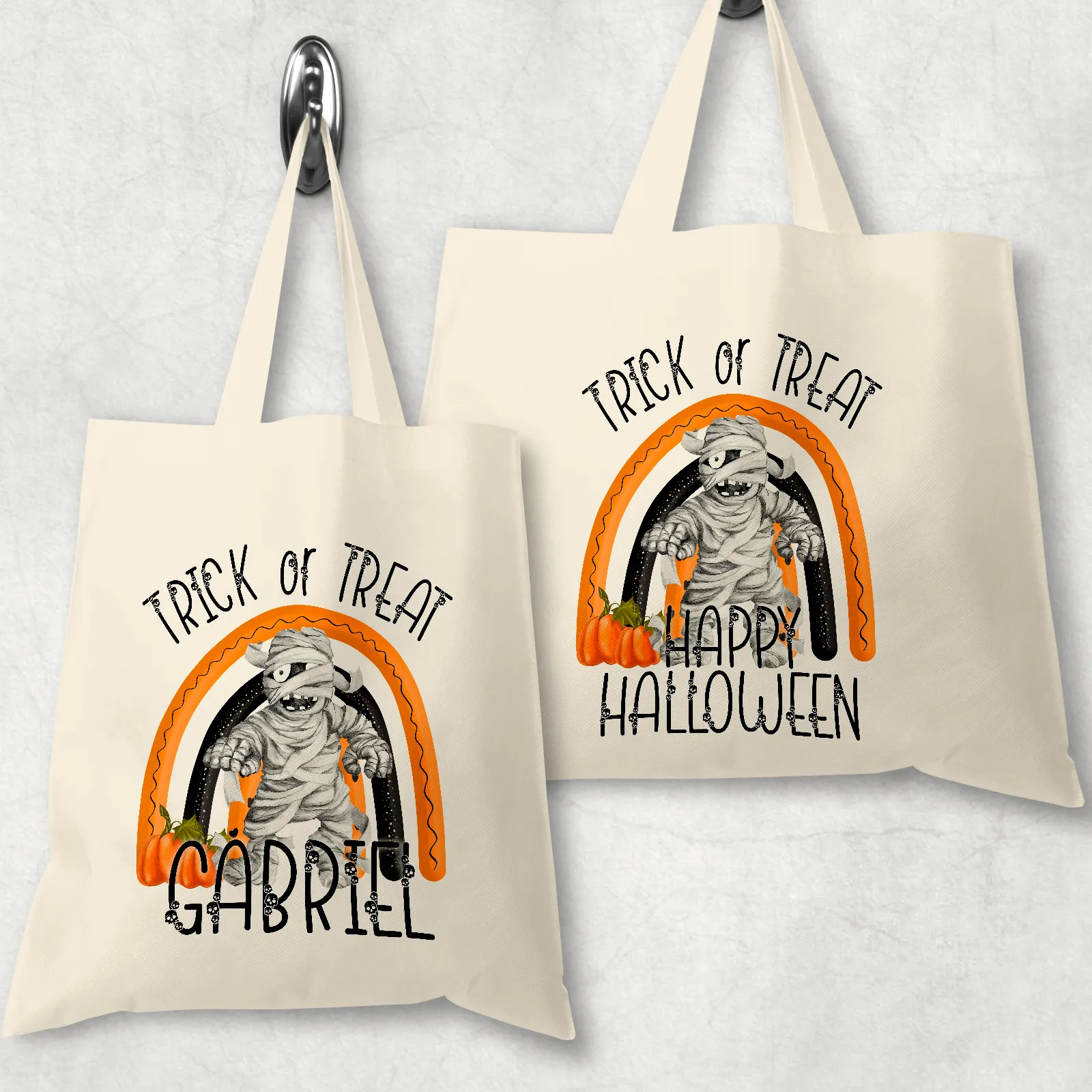 Mummy Rainbow Halloween Trick or Treat Tote Bag